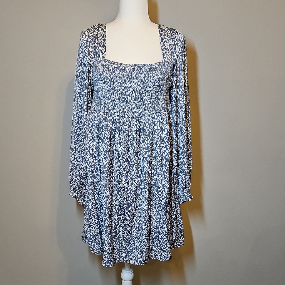 Blue Tone Long Sleeve Dress Stretch Maernity